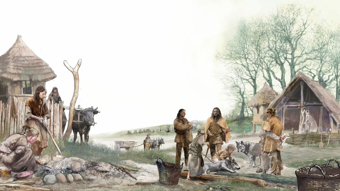 Artist impression hunebedbouwers, 2009, Jouke Nijman