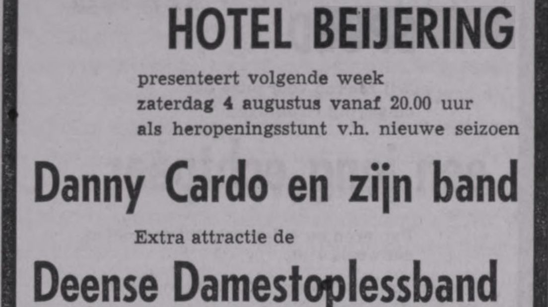 Een aankondiging van een van de vele acts in Hotel Beijering