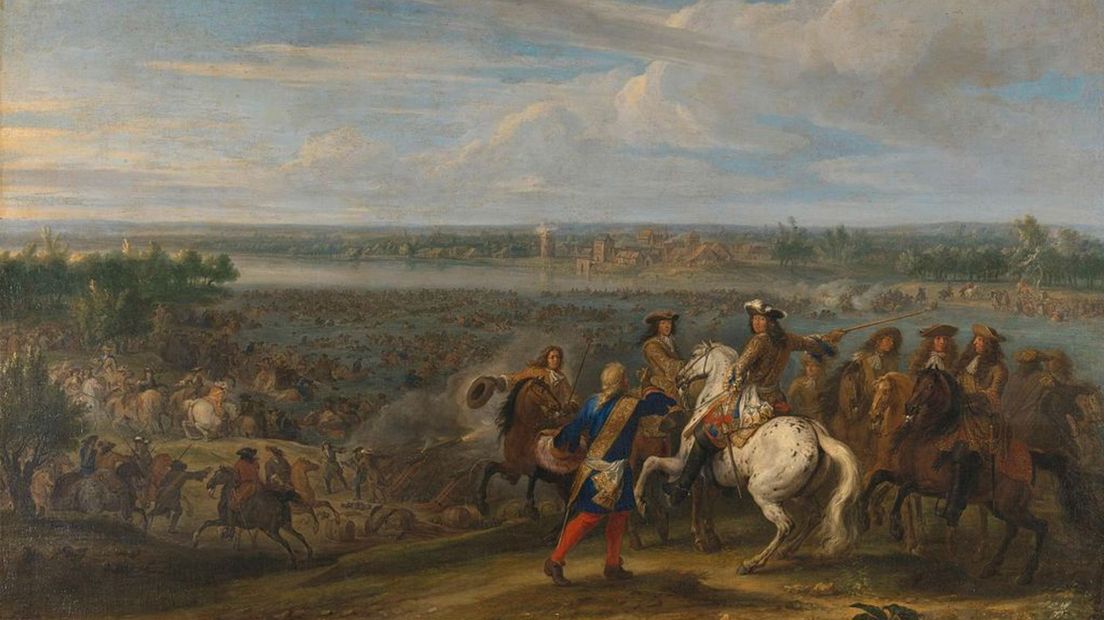 Lodewijk XIV steek bij Lobith de Rijn over