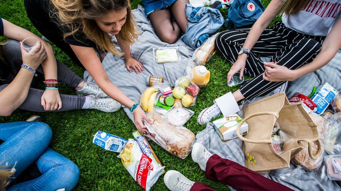 Kersverse studenten picknicken met elkaar tijdens de KEI-week