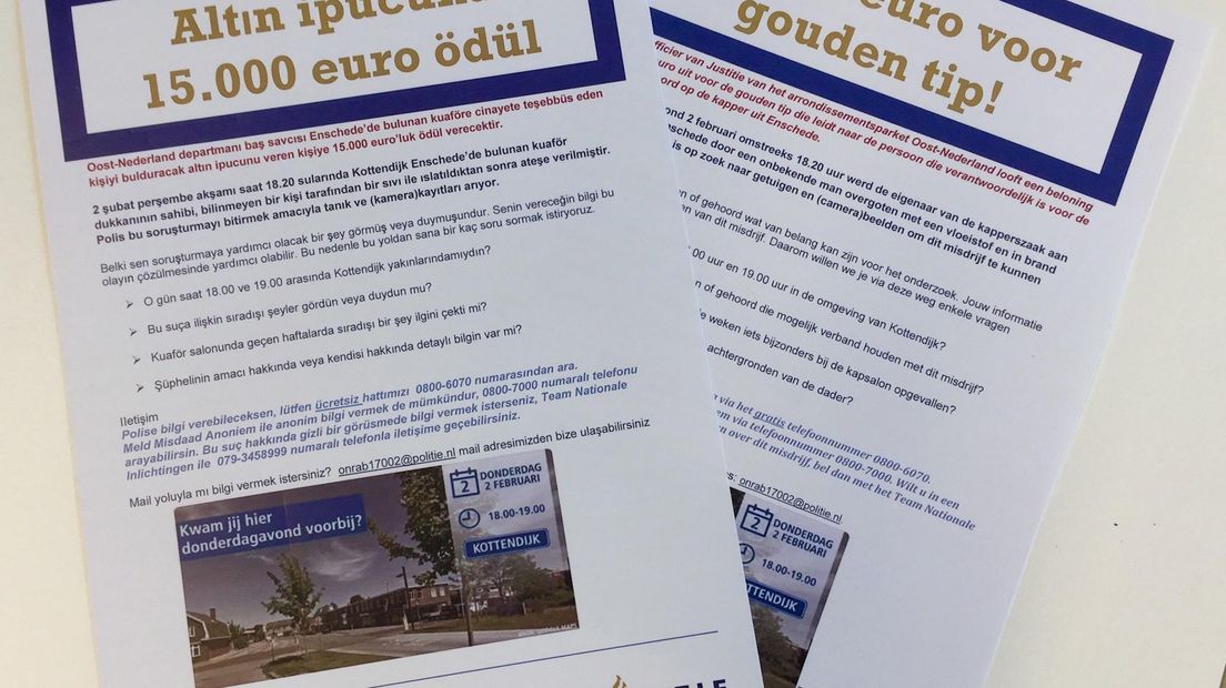 De flyers die de politie vanmiddag uitdeelt