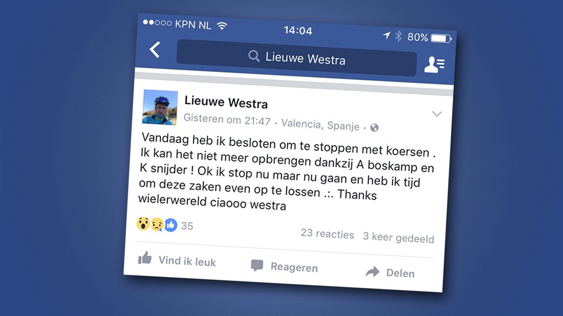Lieuwe Westra makke it nijs bekend op syn Facebookside