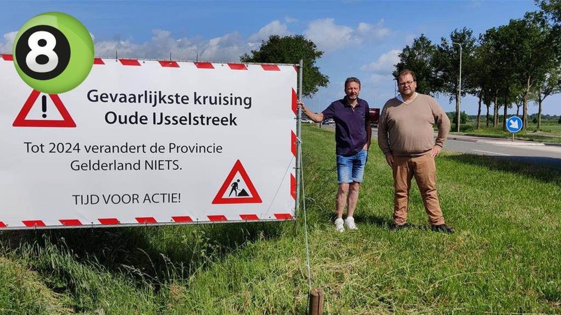 Een spandoek vraagt aandacht voor de kruising in Etten.