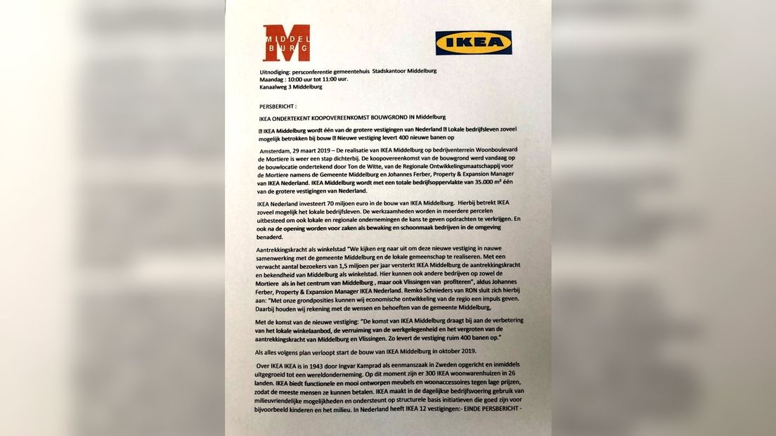 Uitnodiging persconferentie IKEA in Middelburg
