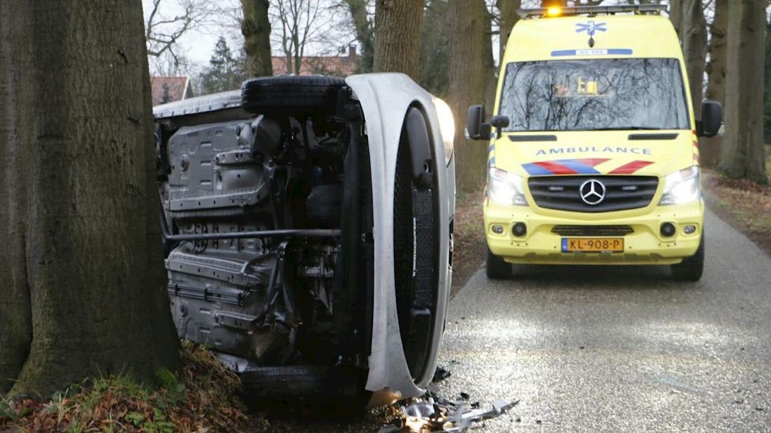 Met de onderkant tegen een boom