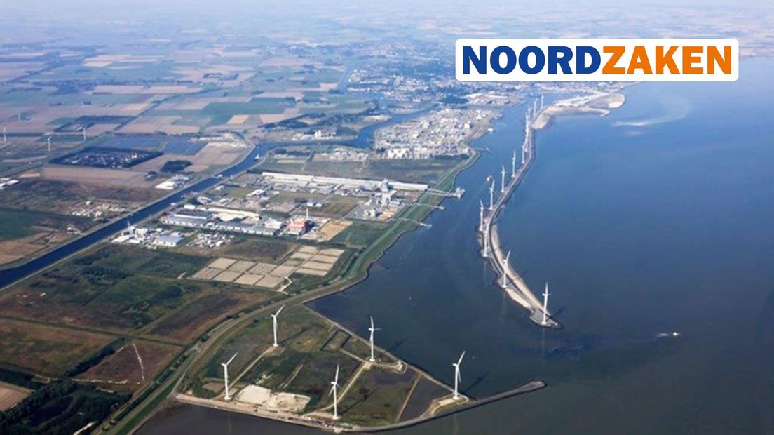 Groningen Seaports, deel van de Eemsdelta, gezien vanuit de lucht