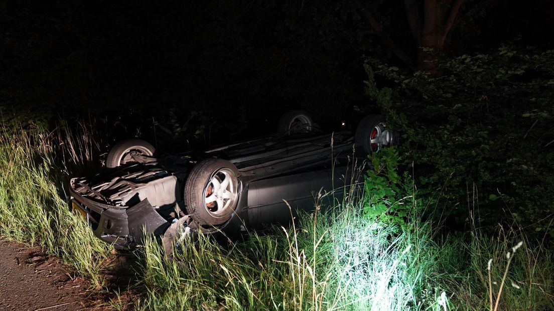 Car ends up upside down in roadside: driver injured