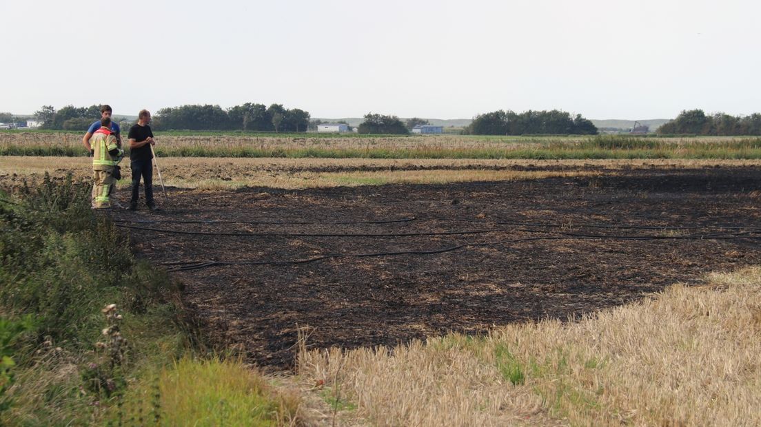 De brand laat een groot deel van het veld zwartgeblakerd achter