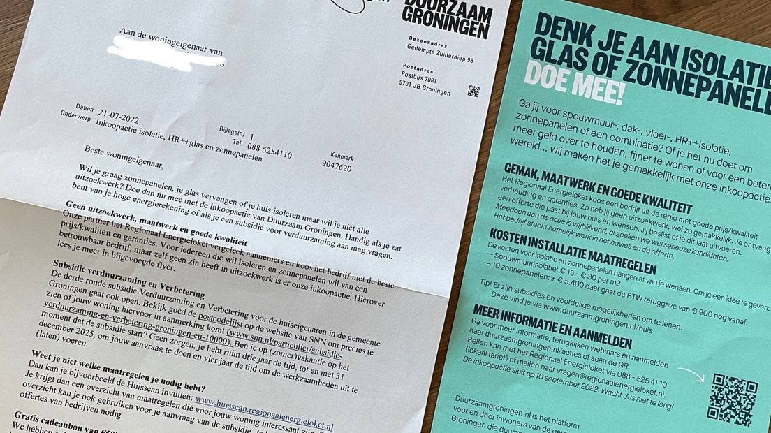 De duurzaamheidsbrief die inwoners van gemeente Groningen afgelopen weken ontvingen