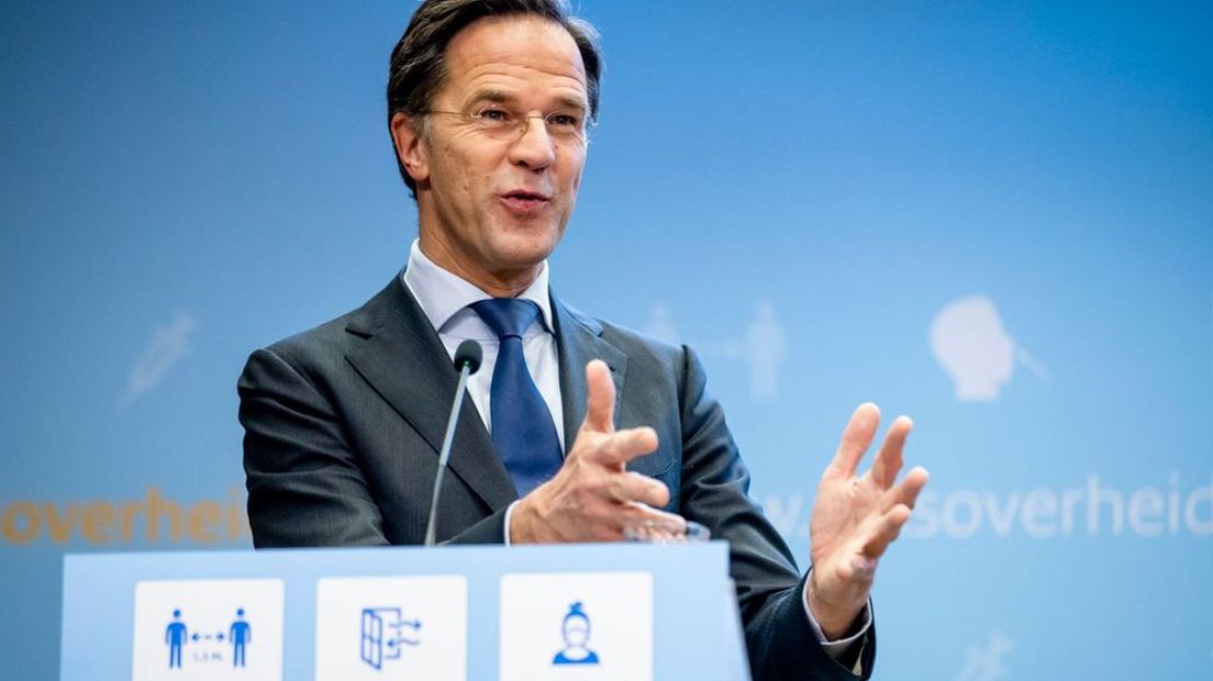 Premier Mark Rutte tijdens de vorige coronapersconferentie.