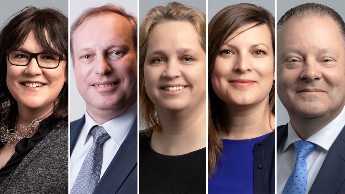 V.l.n.r.: Hanneke van de Gevel, Peter Hennevanger, Ilona Jense, Marieke van Bijnen, Frank van Kuppeveld