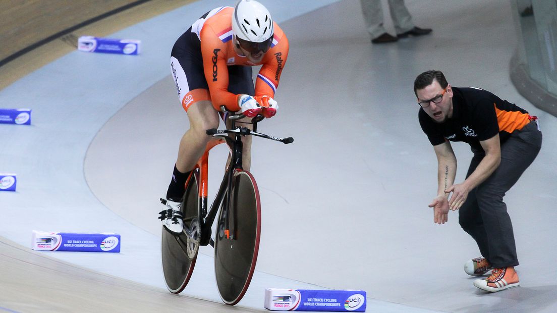 Hugo Haak als renner met toenmalig bondscaoch René Wolff