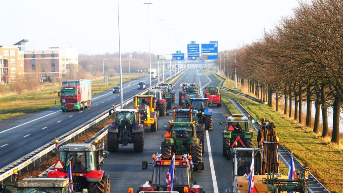 Boeren trokken vanmorgen ook vanuit Drachten richting Groningen