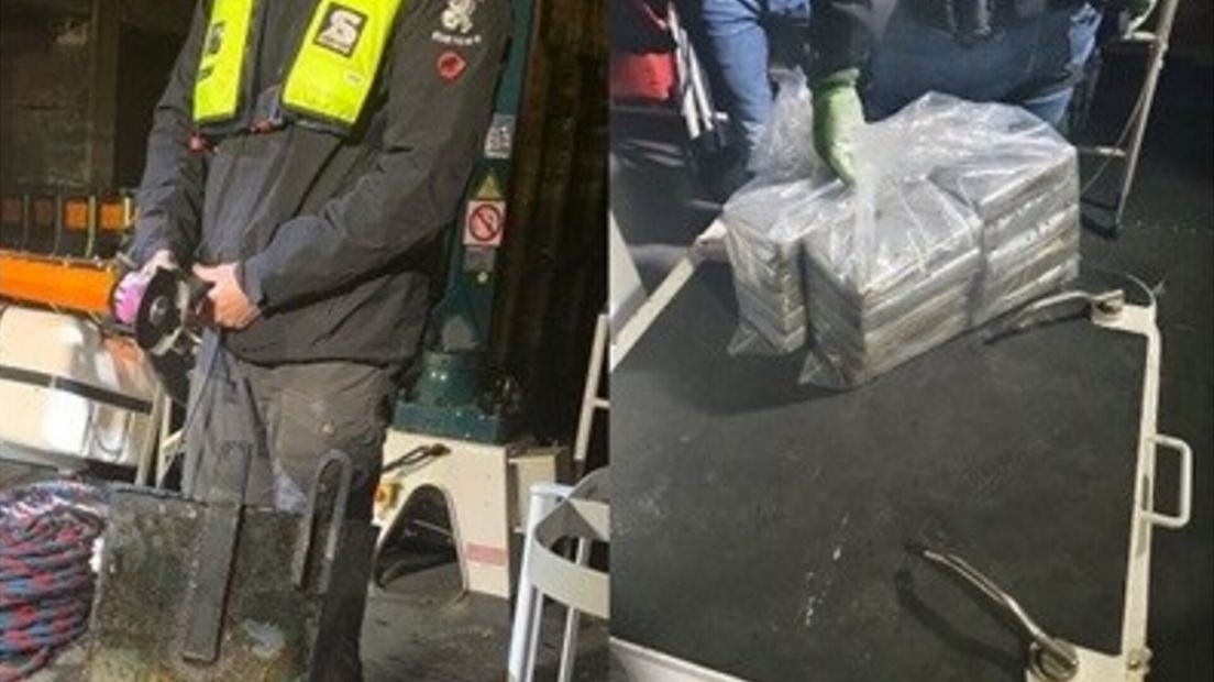 De douane vond een kist vol cocaïne hangend aan de romp van een vrachtschip in de haven van Vlissingen.