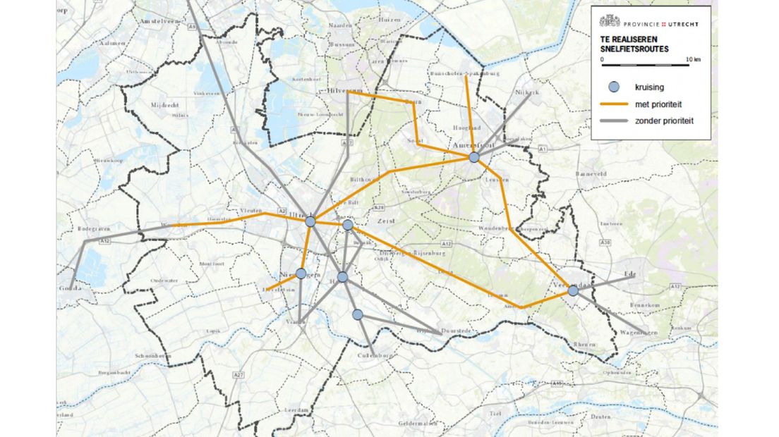 De geplande snelfietsroutes.