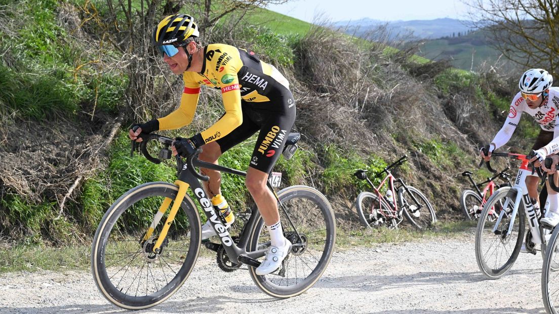 Milan Vader hier in actie bij de Strade Bianche
