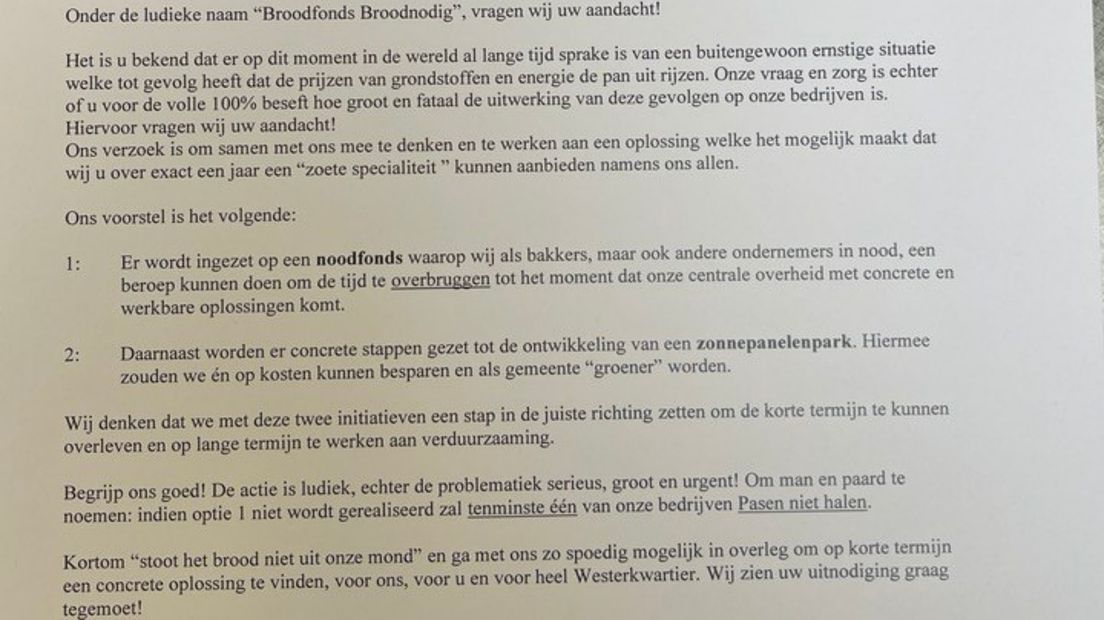 Een tekstgedeelte uit de brandbrief
