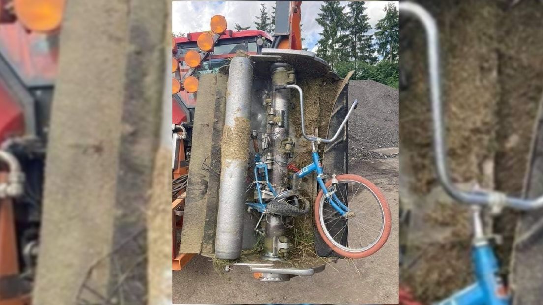 Loonwerker versnippert per ongeluk een fiets tijdens het grasmaaien - RTV Noord
