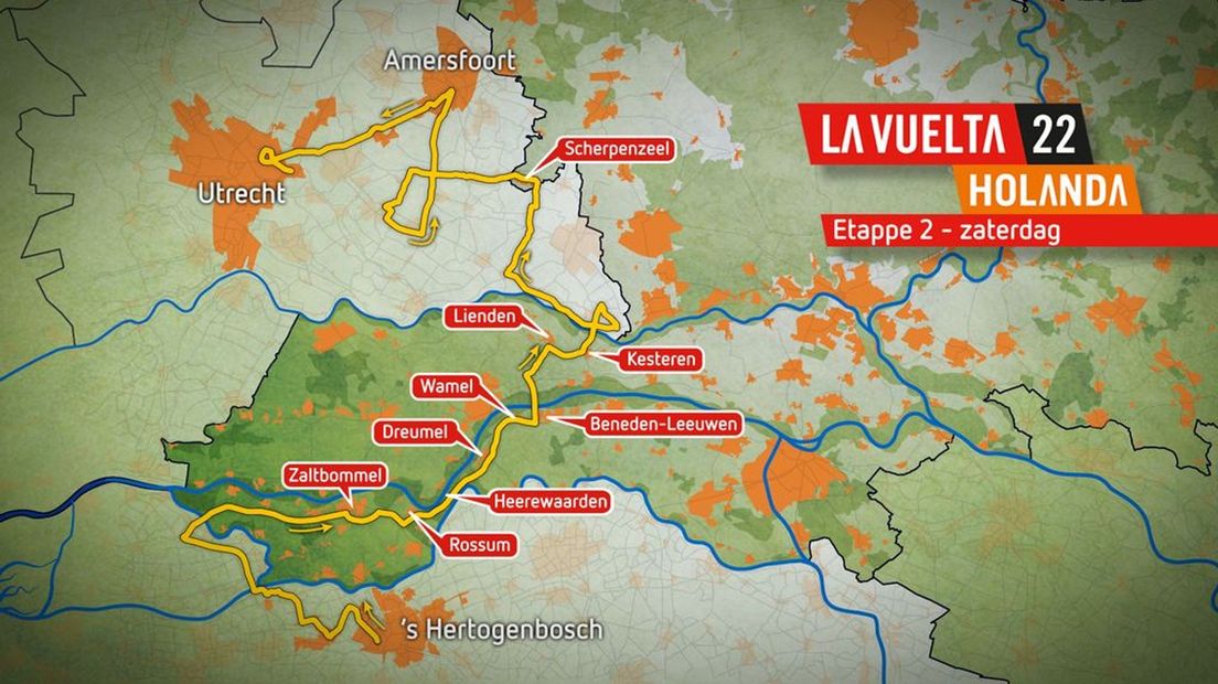 De route van de tweede etappe van de Vuelta.