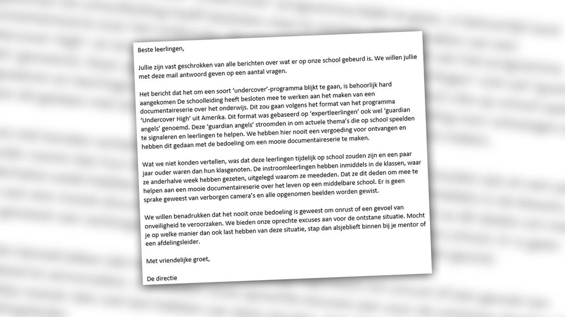 De brief aan leerlingen van de school.
