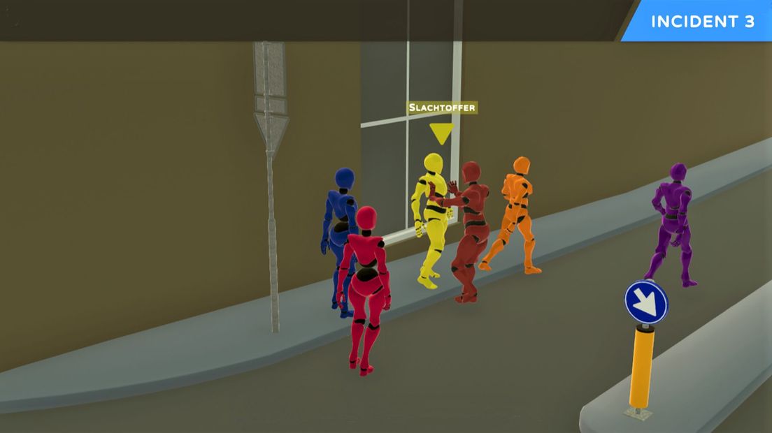 Screenshot uit de digitale reconstructie door het Openbaar Ministerie. In het midden staan Richard Houtveen en Appie L., links hun vriendinnen.