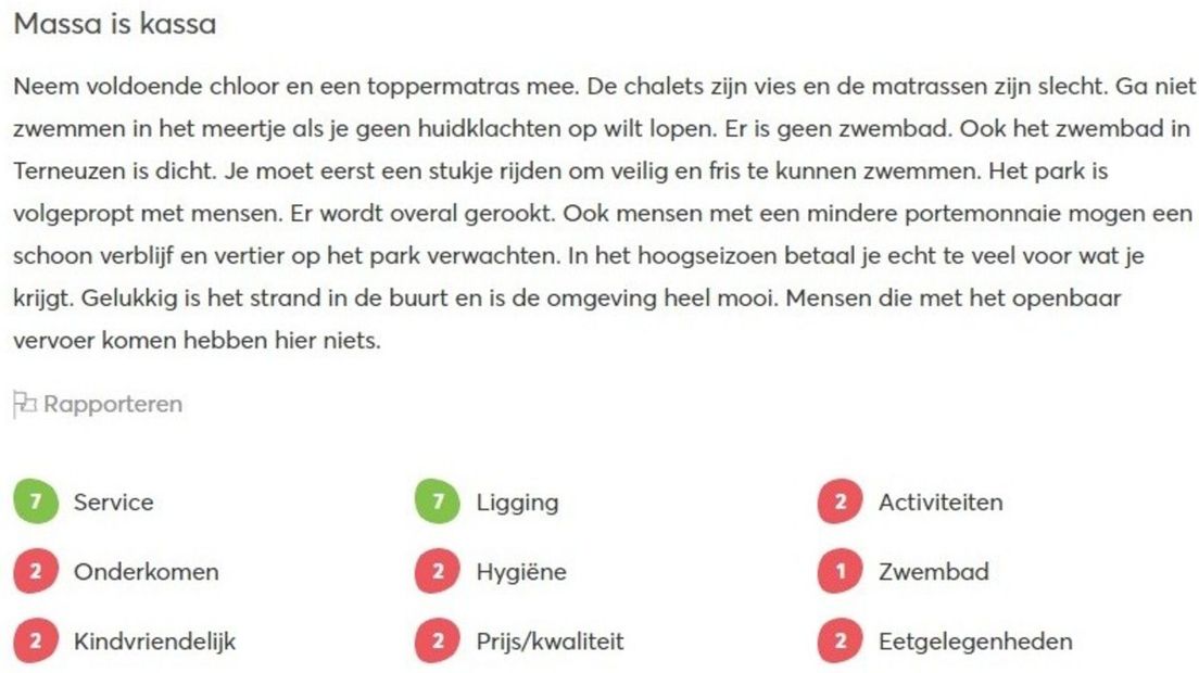 Eén van de Reviews op Zoover.nl