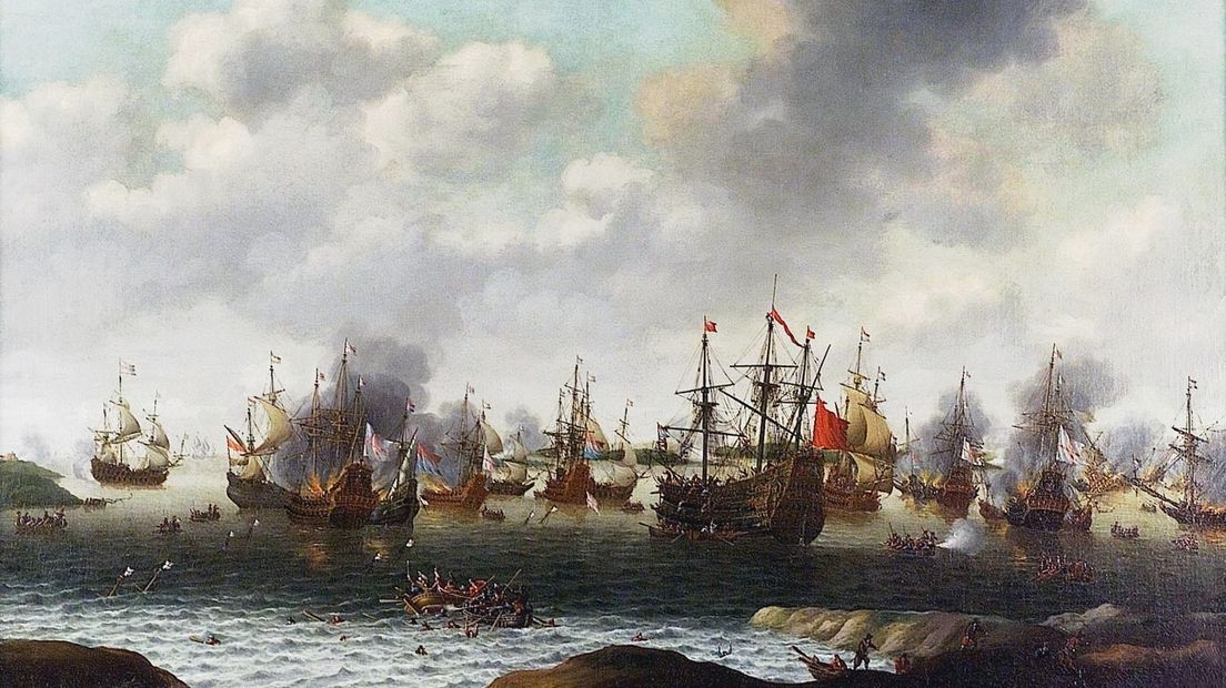 Schilderij van de slag bij Chatham door Pieter Cornelisz van Soest