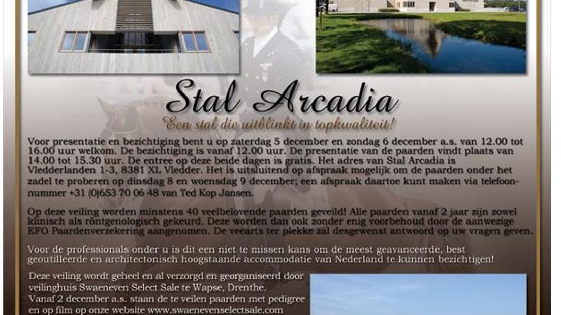 Stal Arcadia Vledder alweer te koop RTV Drenthe