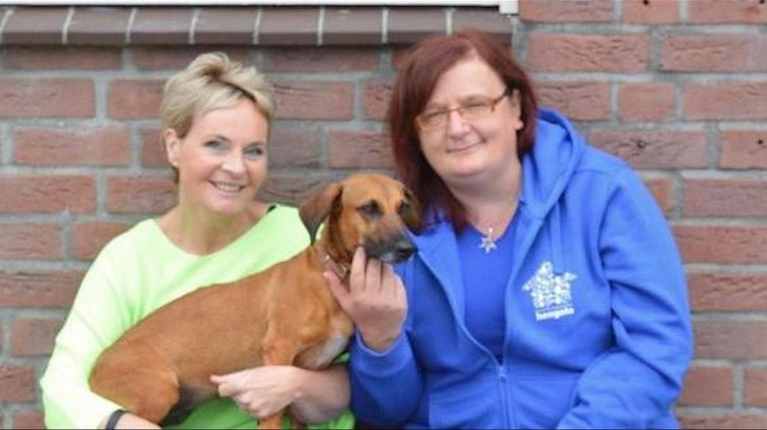 Linda (links) en Veronique met Chichi, een kruising tussen een teckel en een Mechelse herder