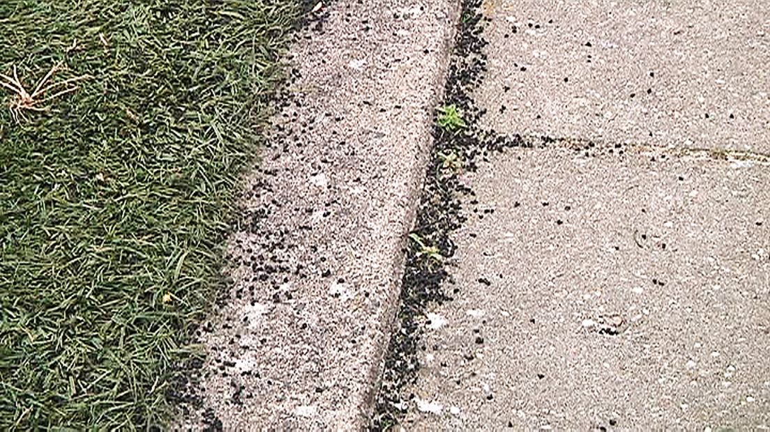 Rubberkorrels op een voetbalveld.