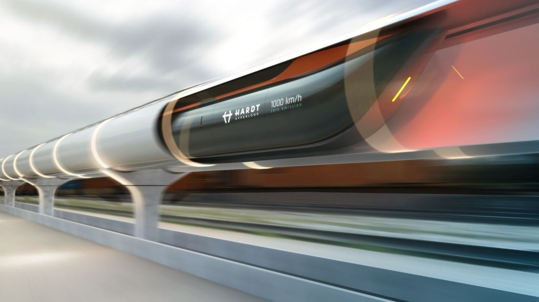Een impressie van hoe de Hyperloop van Hardt bij Meerstad eruit moet gaan zien