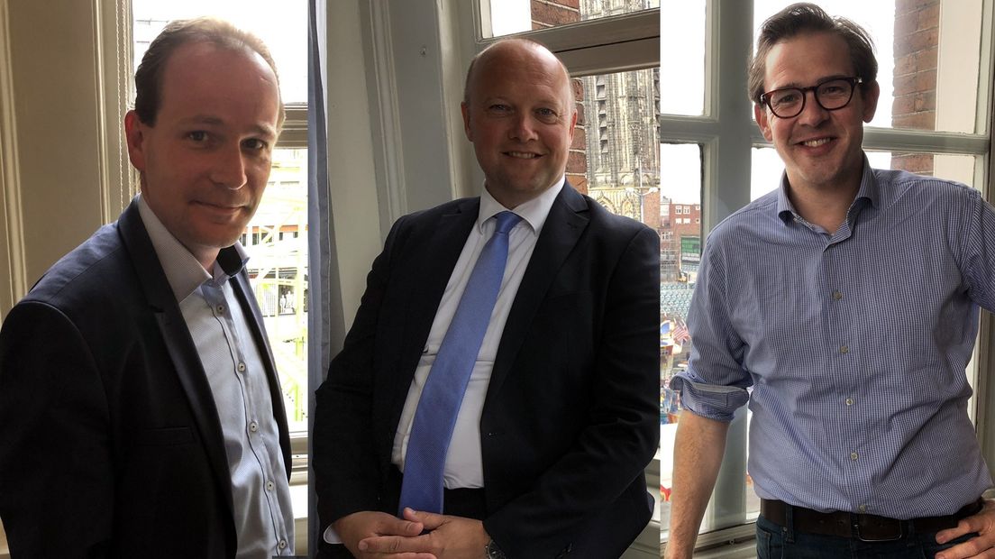 Wethouder Schroor (midden) stopt als wethouder; Van Keulen (links) en De Rook willen graag door