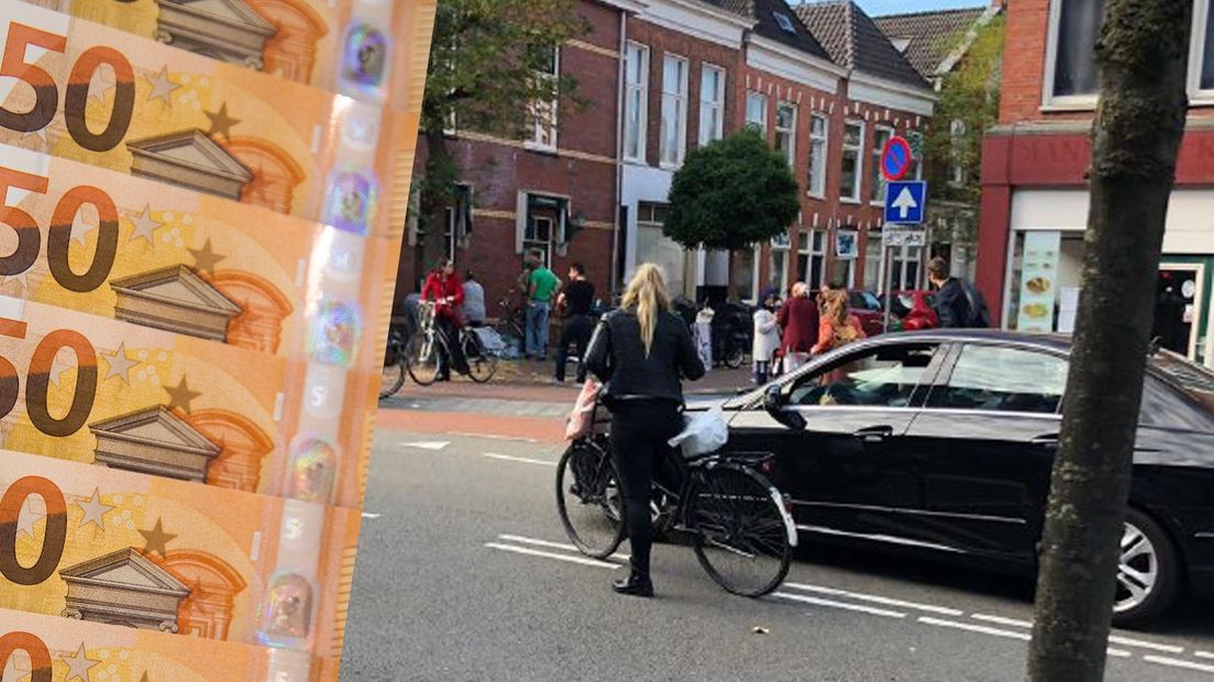 Op de hoek van de Korreweg en de Eerste Hunzestraat in Groningen strooide een verwarde man met geld.