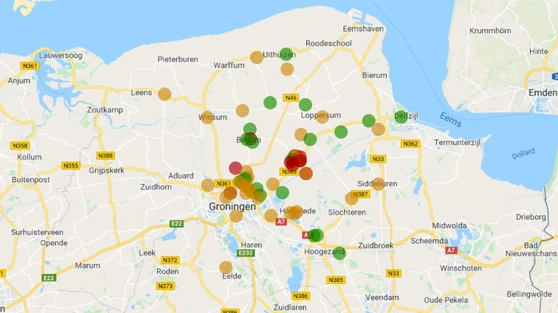 Hier werden bevingen gemeld in de provincie Groningen (Rechten: RTV Noord)