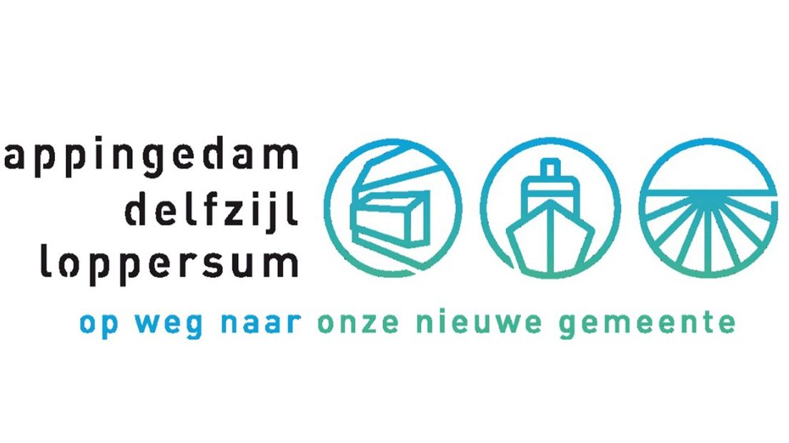 Het tijdelijke logo van de DAL-gemeenten bevat kenmerken uit Loppersum, Appingedam en Delfzijl.