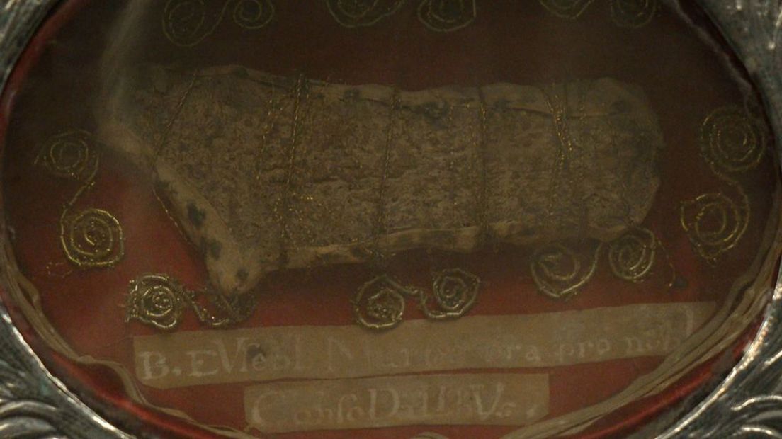 De tong van de heilige Eusebius is te zien in de reliekschrijn