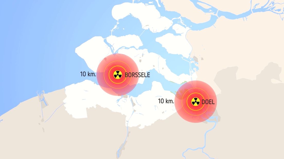Het gebied van tien kilomter rondom de centrale wordt bij een kernramp ontruimd