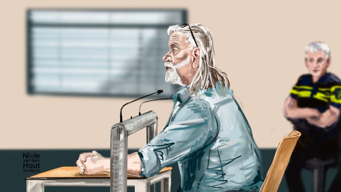 Rechtbanktekening van verdachte in moordzaak Oostkapelle