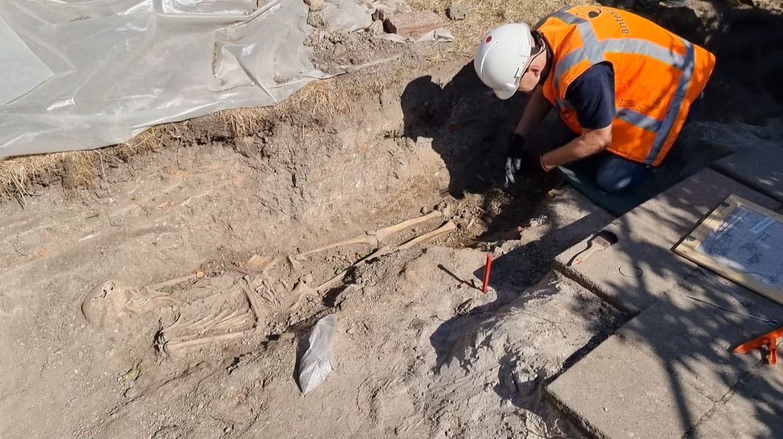Een van de gevonden skeletten in Holwierde