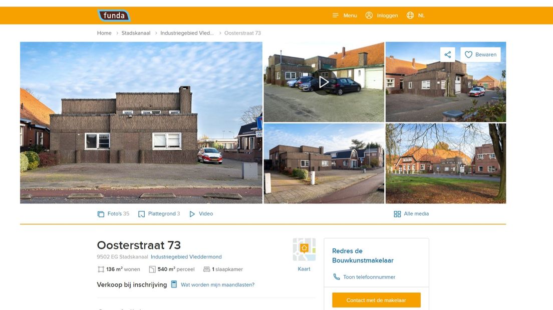 Het slachthuis op verkoopsite Funda