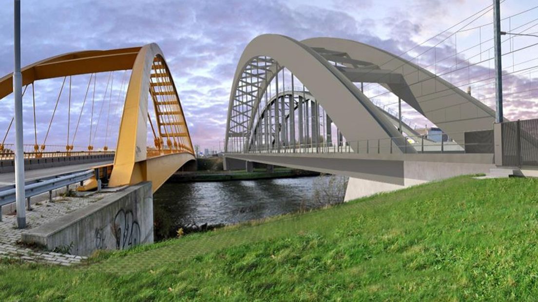Visualisatie van de nieuwe spoorbrug tussen Utrecht CS en Leidsche Rij.