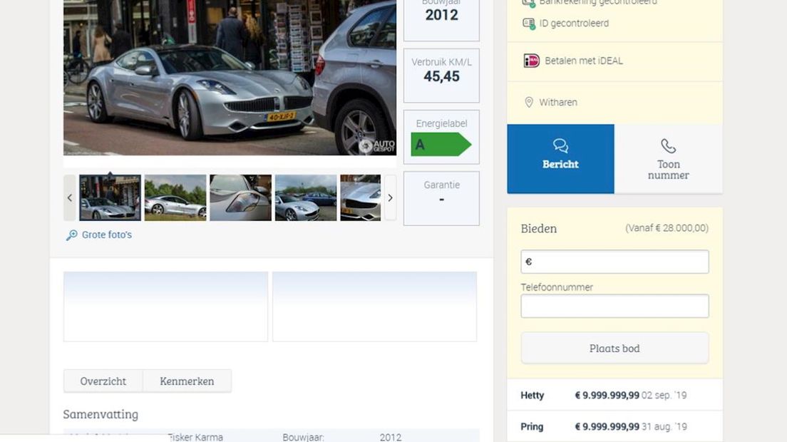 Bod van 9,9 miljoen op de Fisker van Broer Rasta