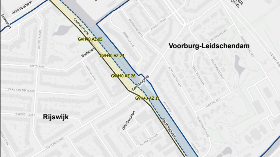 Herindelingsontwerp grens gemeente Den Haag – gemeente Rijswijk. De stippellijn laat de nieuwe grens zien.