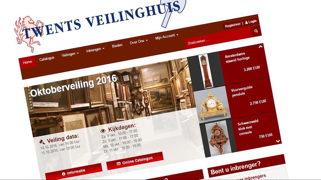 Screenshot website Twents Veilinghuis