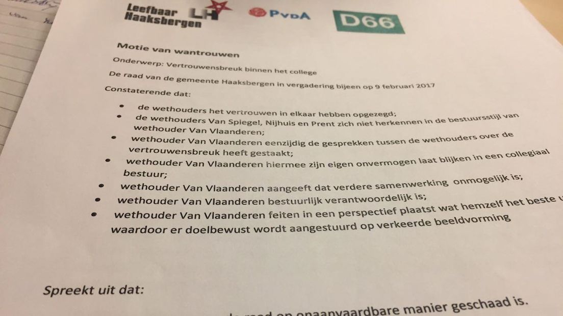 Leefbaar Haaksbergen, PvdA en D66 dienen officieel motie van wantrouwen in