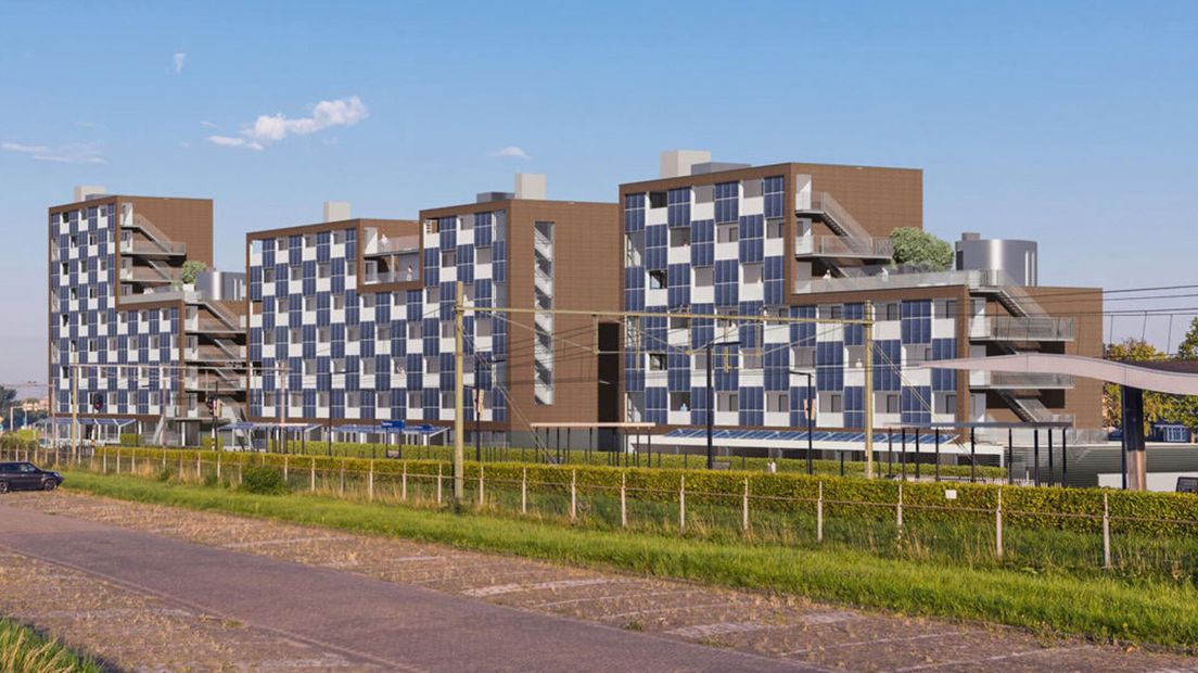 De impressie van de nieuwe studentenwoningen aan de Kanaalweg in Middelburg.
