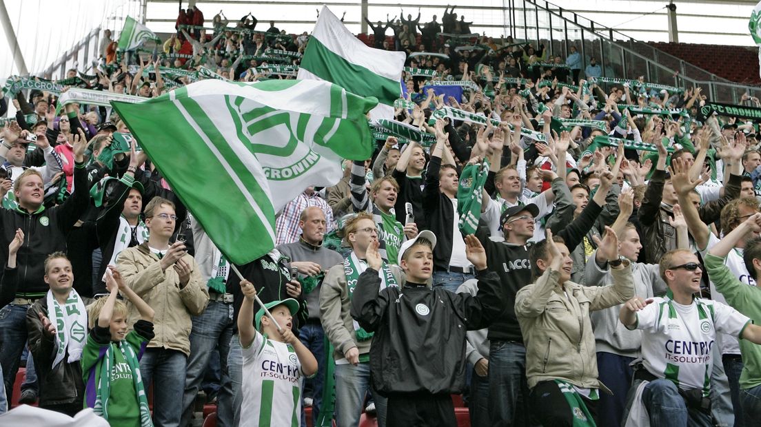 Het uitvak van FC Groningen in 2007 tijdens een wedstrijd in en tegen Utrecht