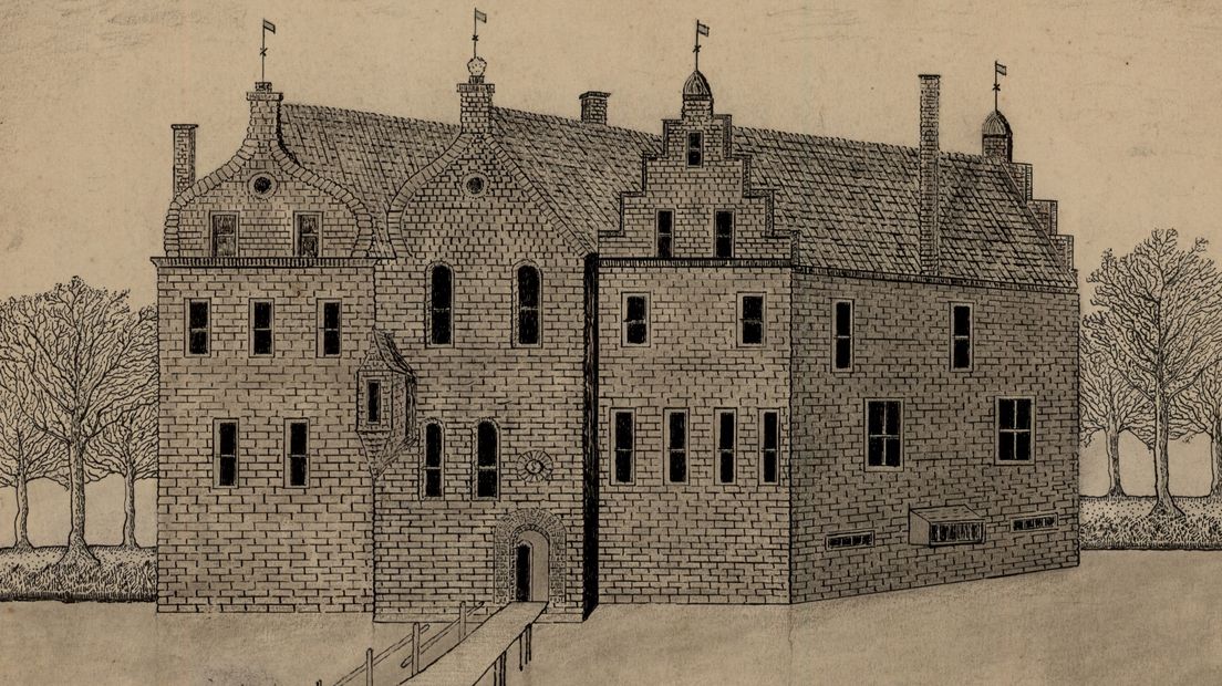 Tekening van de Onstaborg tussen 1600 en 1700