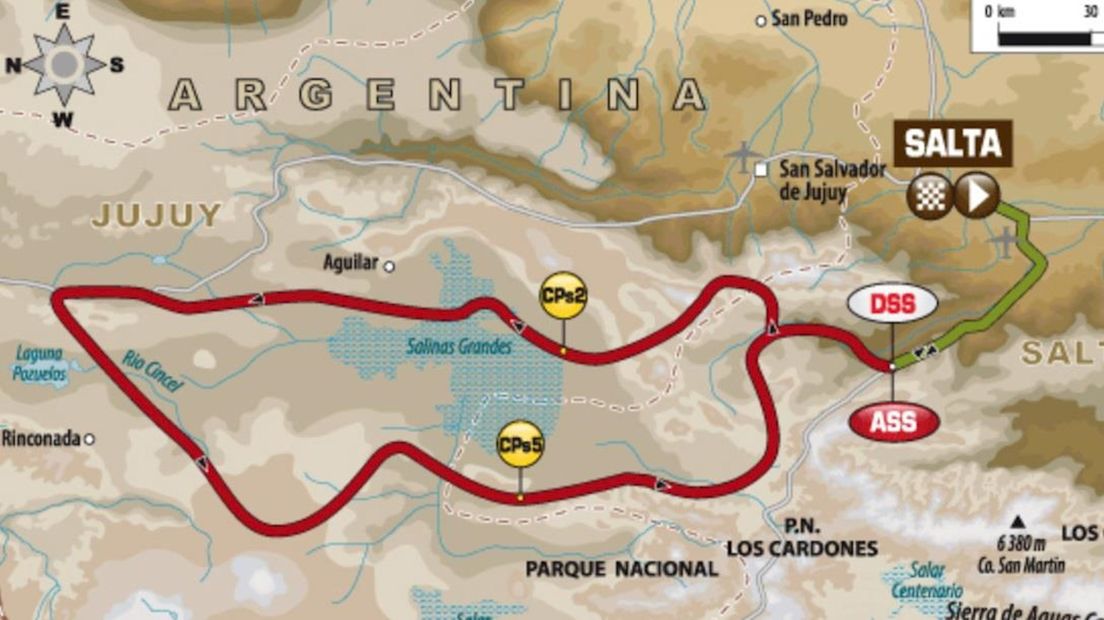 Kaartje 6e etappe Dakar 2014