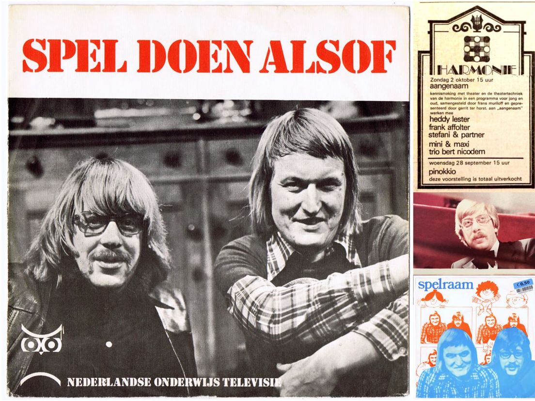 Bert Nicodem en Louis Lemaire op een singletje van de Nederlandse Onderwijs Televisie (NOT) uit 1973. Rechts van boven naar beneden het Trio Bert Nicodem in 1977, Bert bij de Mounties en nog een singletje van de NOT met prijssticker van een kringloopwinke